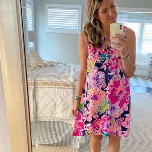 Lilly Pulitzer sleeveless cotton dress with button detail.